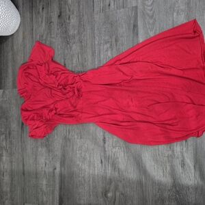 Red Pleated Off-the-Shoulder Cocktail Dress